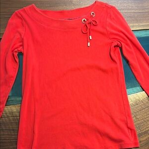 Ellen Tracy Red Tie Front Blouse